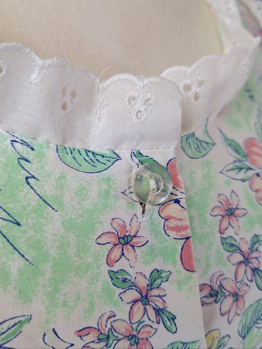 Vintage 80s Floral Sleeveless Midi House Dress M Lace Cottagecore Grannycore - Picture 3 of 6